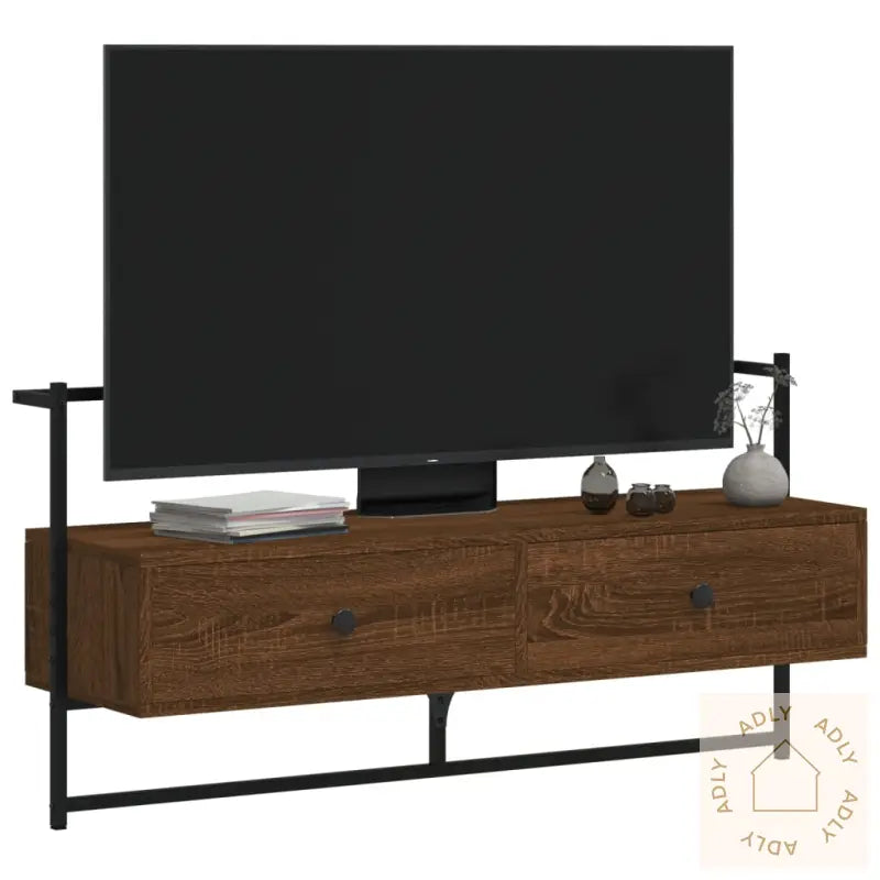 Tv-Benk Veggmontert Brun Eik 100,5X30X51 Cm Konstruert Tre