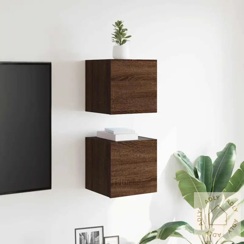 Vegghengte Tv-Benker 2 Stk Brun Eik 30,5X30X30 Cm