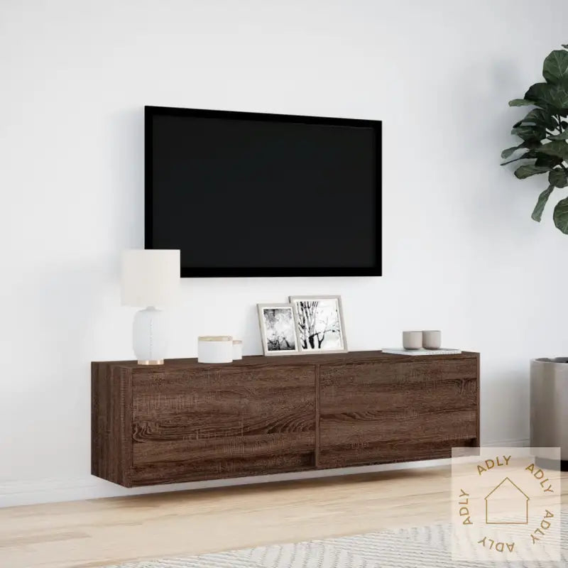 Vegghengt Tv-Benk Med Led Brun Eik 140X31X38 Cm