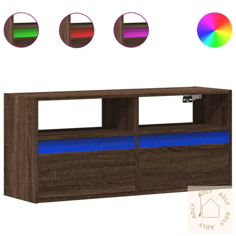 Vegghengt Tv-Benk Med Led Brun Eik 100X31X45 Cm