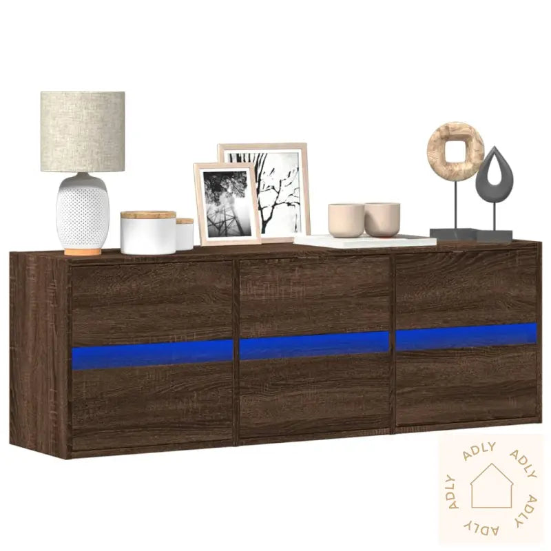 Vegghengt Tv-Benk Med Led Brun Eik 130X31X45 Cm