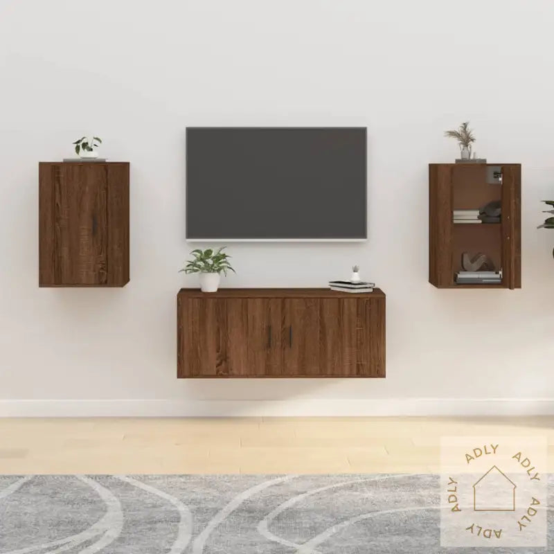 Vegghengte Tv-Benker 2 Stk Brun Eik 40X34,5X60 Cm