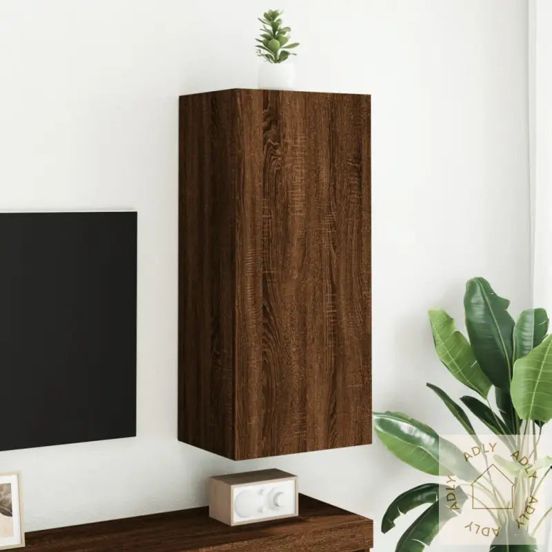 Vegghengt Tv-Benk Brun Eik 40,5X30X90 Cm Konstruert Tre