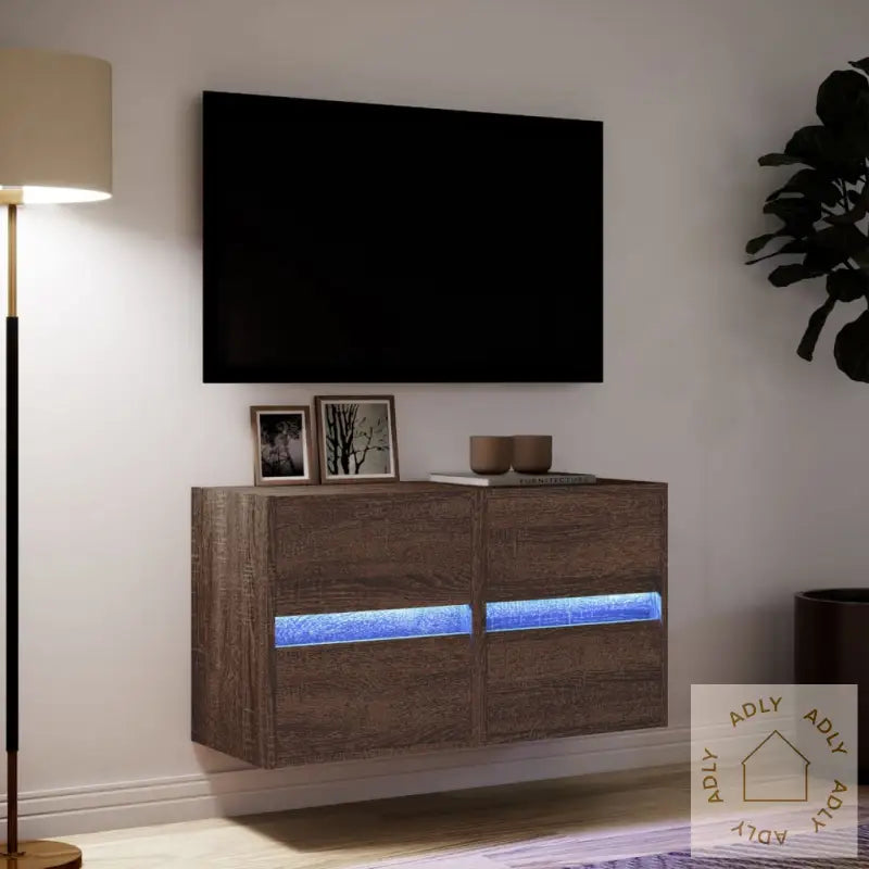 Vegghengte Tv-Benker Med Led 2 Stk Brun Eik 41X31X45 Cm