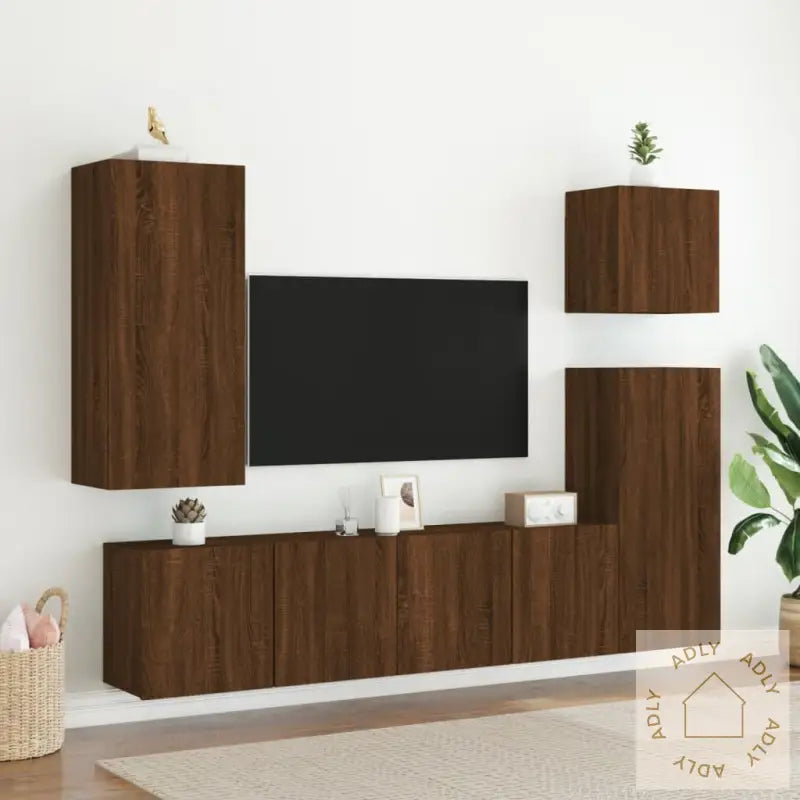 Vegghengt Tv-Benk Brun Eik 40,5X30X90 Cm Konstruert Tre