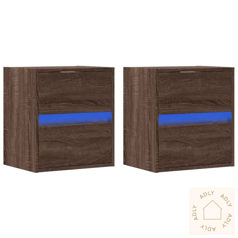 Vegghengte Tv-Benker Med Led 2 Stk Brun Eik 41X31X45 Cm