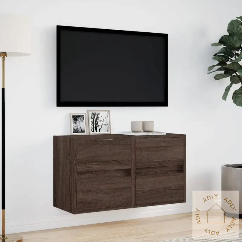 Vegghengte Tv-Benker Med Led 2 Stk Brun Eik 41X31X45 Cm