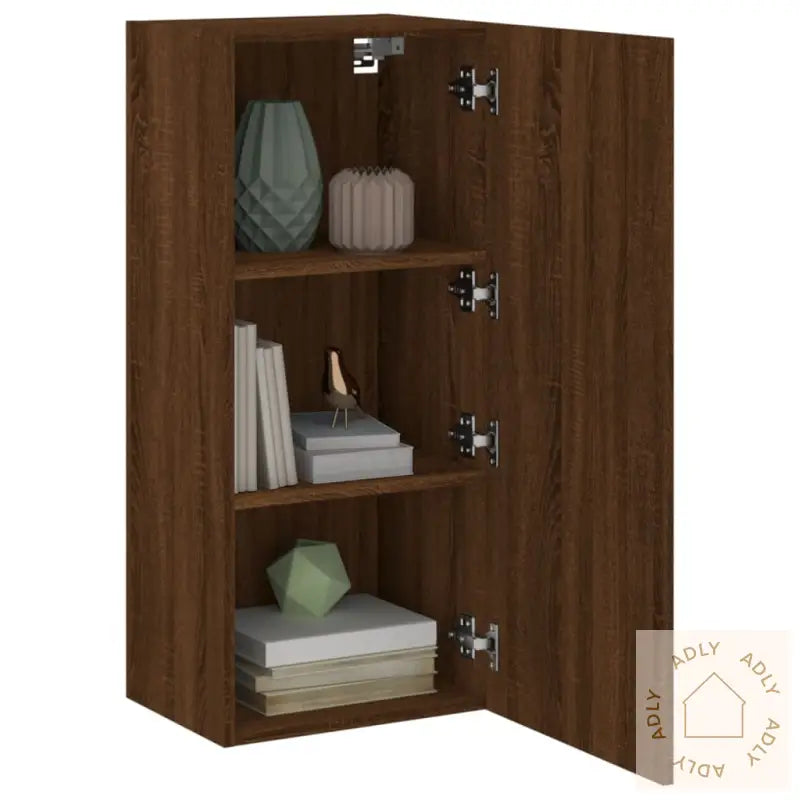 Vegghengt Tv-Benk Brun Eik 40,5X30X90 Cm Konstruert Tre