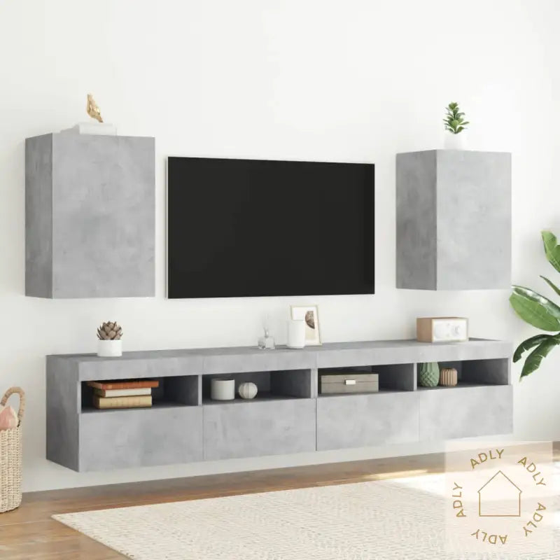 Vegghengt Tv-Benk Betonggrå 40,5X30X60 Cm Konstruert Tre