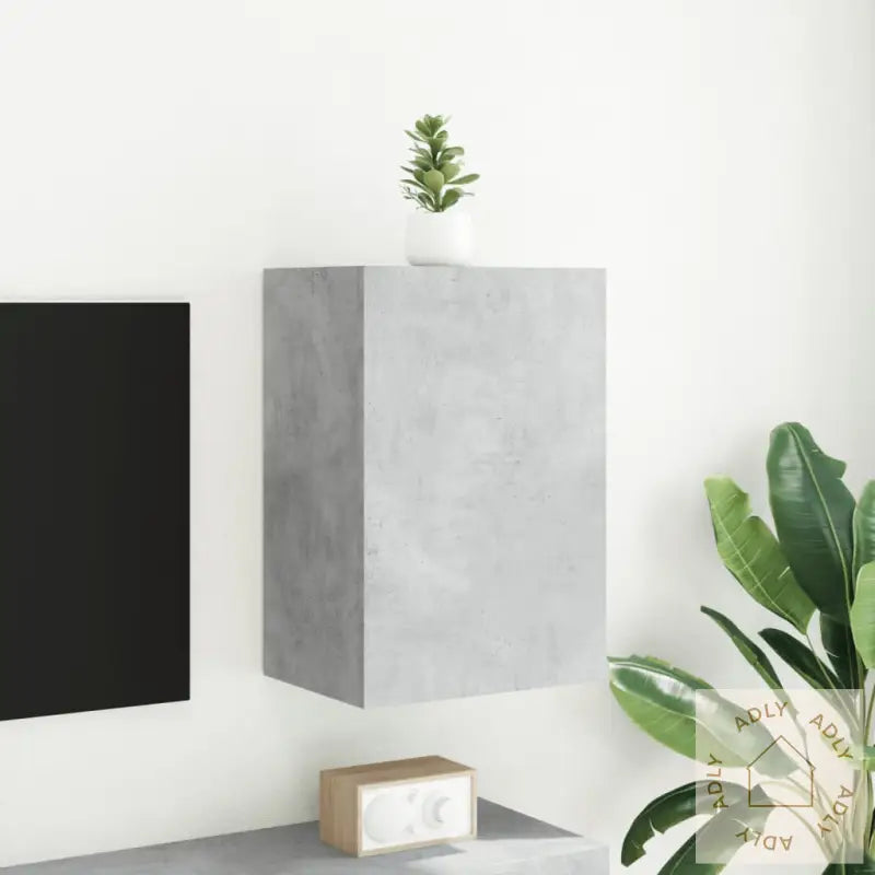 Vegghengt Tv-Benk Betonggrå 40,5X30X60 Cm Konstruert Tre