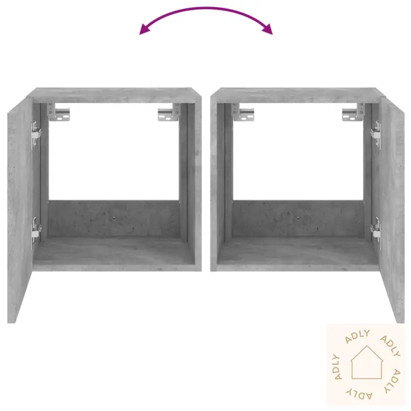 Vegghengt Tv-Benk Med Led-Lys Betonggrå 40,5X35X40 Cm