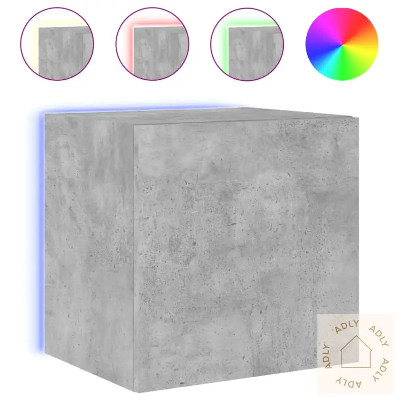 Vegghengt Tv-Benk Med Led-Lys Betonggrå 40,5X35X40 Cm