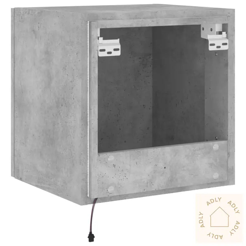 Vegghengt Tv-Benk Med Led-Lys Betonggrå 40,5X35X40 Cm