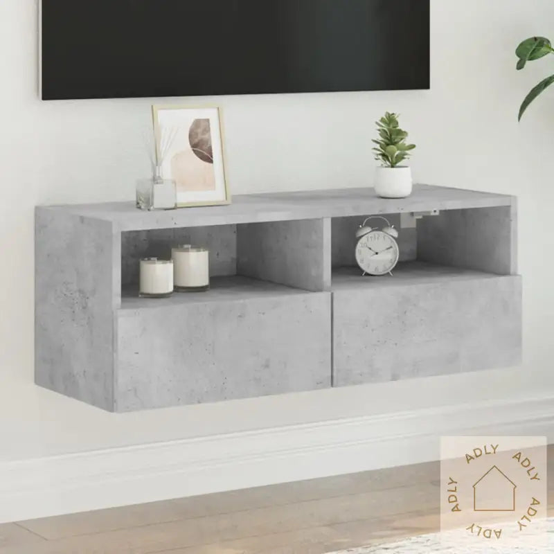 Vegghengt Tv-Benk Betonggrå 80X30X30 Cm Konstruert Tre