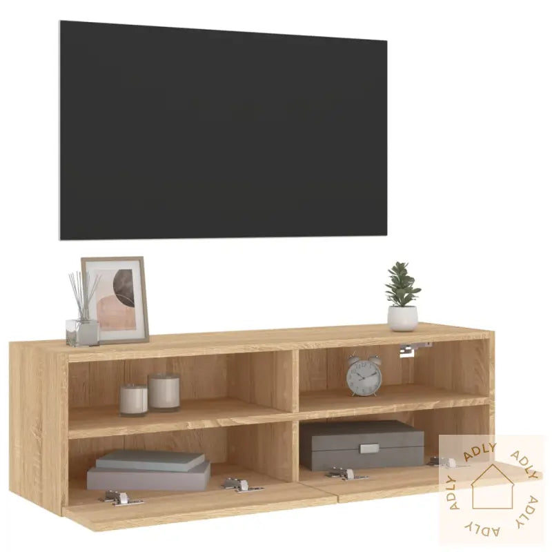 Vegghengt Tv-Benk Sonoma Eik 100X30X30 Cm Konstruert Tre