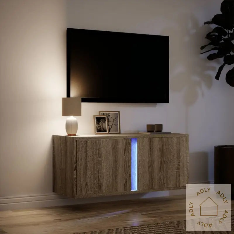 Vegghengt Tv-Benk Med Led Sonoma Eik 80X31X35 Cm