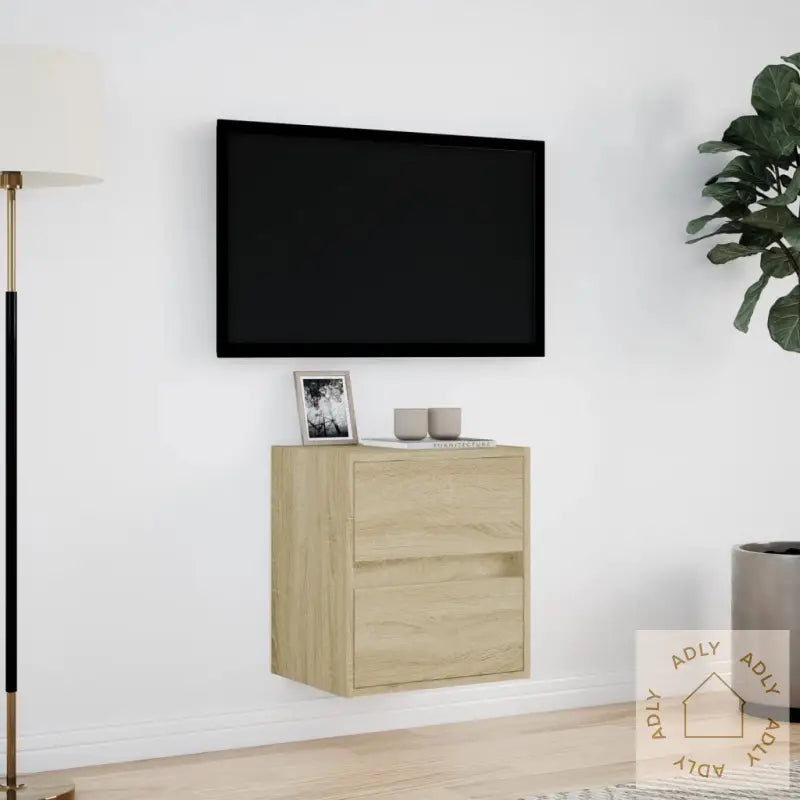 Vegghengt Tv-Benk Med Led Sonoma Eik 41X31X45 Cm