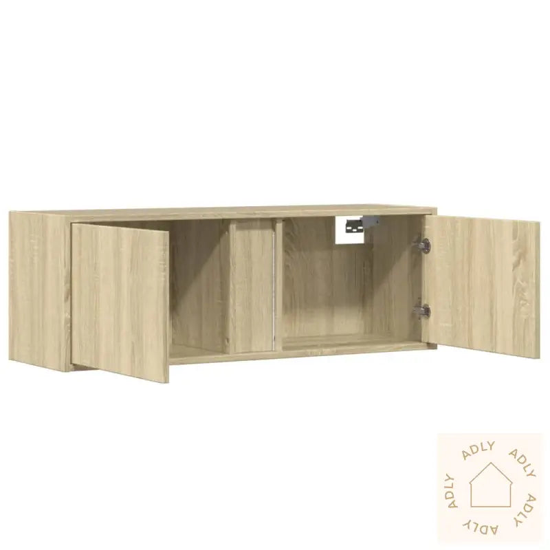 Vegghengt Tv-Benk Med Led Sonoma Eik 100X31X35 Cm