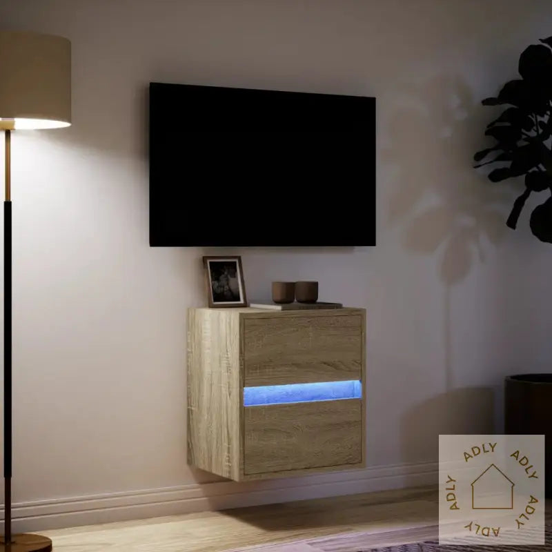 Vegghengt Tv-Benk Med Led Sonoma Eik 41X31X45 Cm