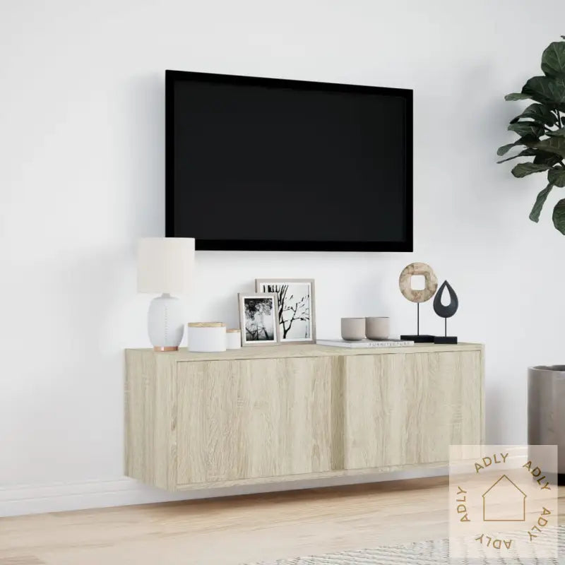 Vegghengt Tv-Benk Med Led Sonoma Eik 100X31X35 Cm
