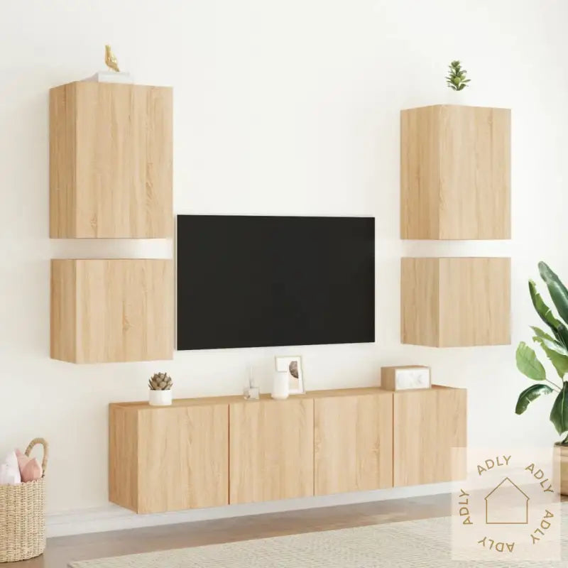 Vegghengte Tv-Benker 2 Stk Sonoma Eik 40,5X30X40 Konstruert Tre