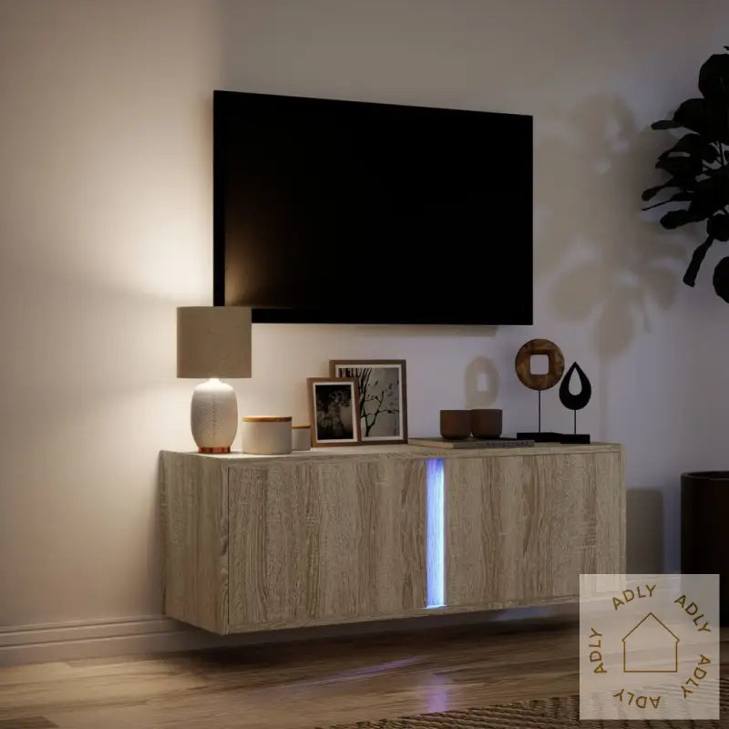 Vegghengt Tv-Benk Med Led Sonoma Eik 100X31X35 Cm