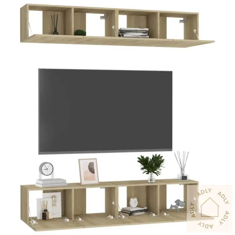 Tv-Benker 4 Stk Sonoma Eik 80X30X30 Cm Konstruert Tre