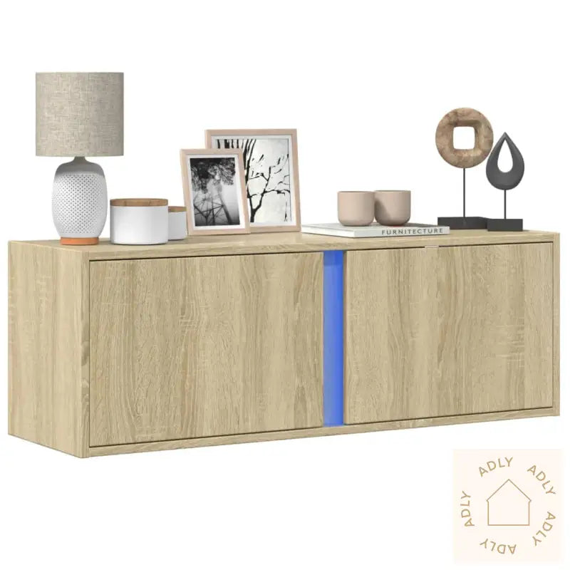 Vegghengt Tv-Benk Med Led Sonoma Eik 100X31X35 Cm