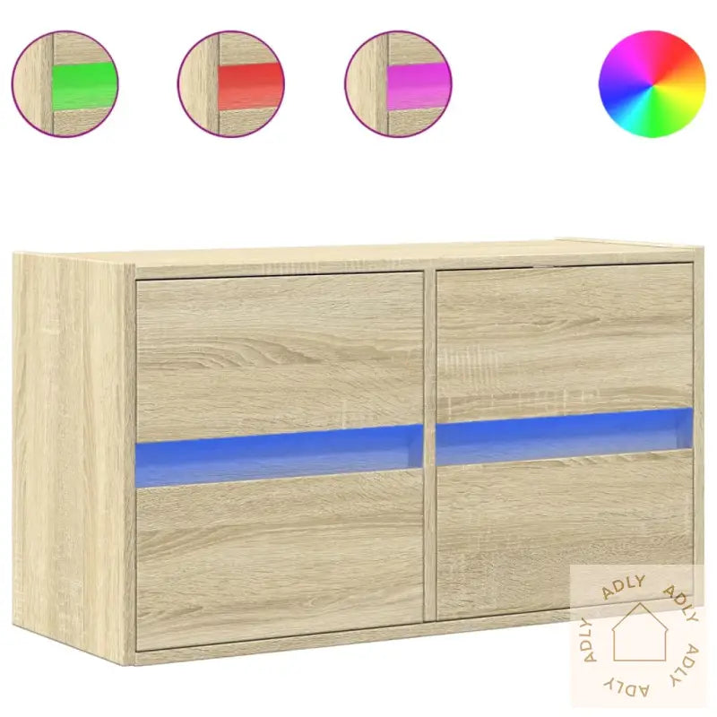 Vegghengt Tv-Benk Med Led Sonoma Eik 80X31X45 Cm