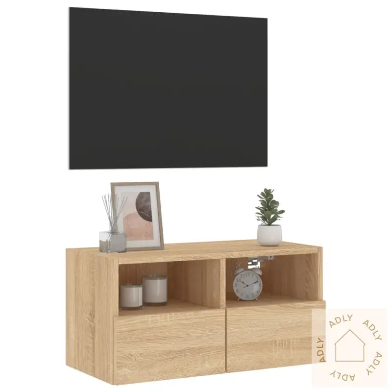 Vegghengt Tv-Benk Sonoma Eik 60X30X30 Cm Konstruert Tre