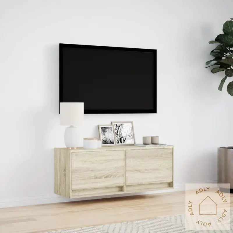 Vegghengt Tv-Benk Med Led Sonoma Eik 100X31X35 Cm