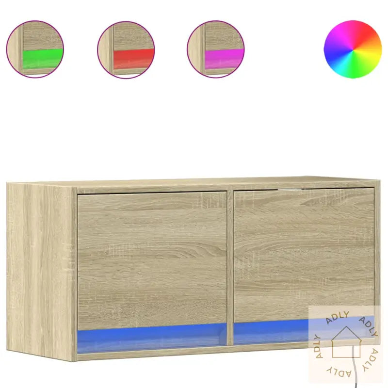 Vegghengt Tv-Benk Med Led Sonoma Eik 80X31X35 Cm