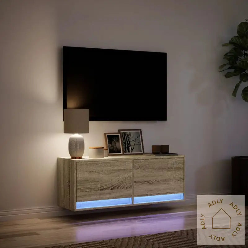 Vegghengt Tv-Benk Med Led Sonoma Eik 100X31X35 Cm