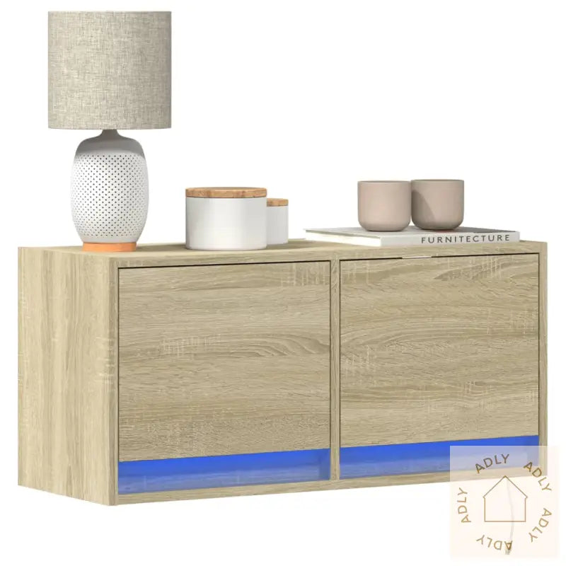 Vegghengt Tv-Benk Med Led Sonoma Eik 80X31X35 Cm