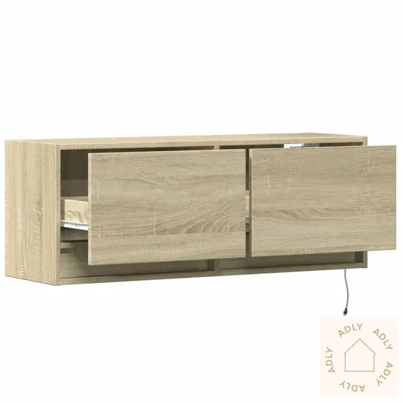 Vegghengt Tv-Benk Med Led Sonoma Eik 100X31X35 Cm