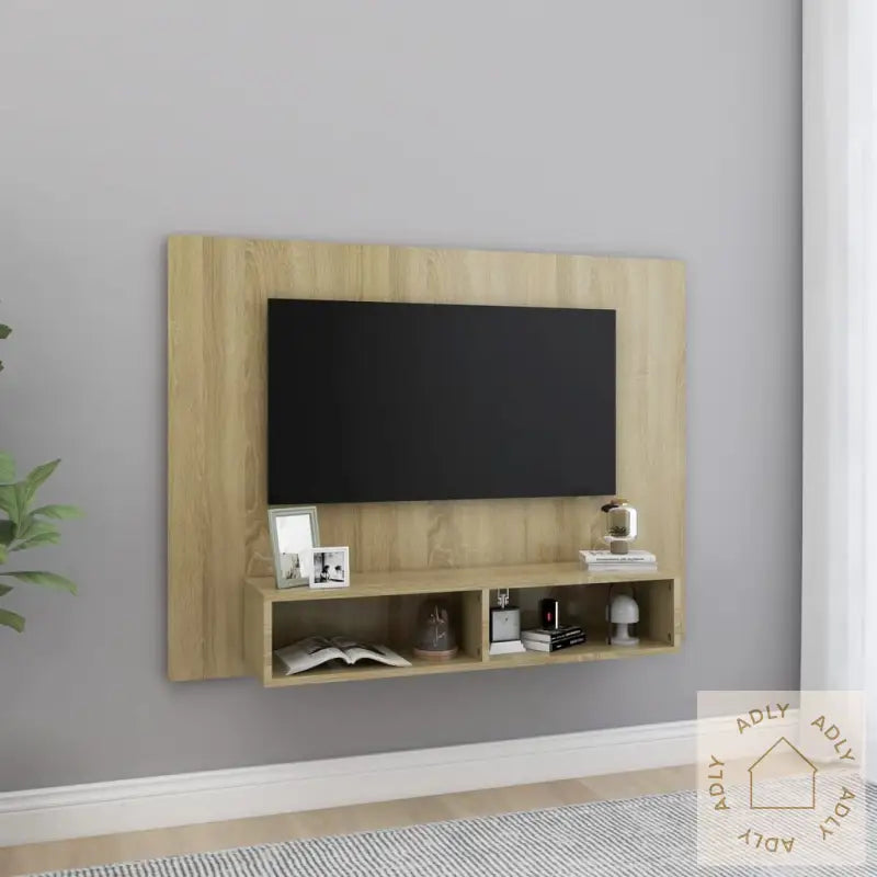 Veggmontert Tv-Benk Sonoma Eik 120X23,5X90 Cm Konstruert Tre