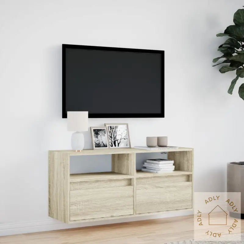 Vegghengt Tv-Benk Med Led Sonoma Eik 100X31X45 Cm