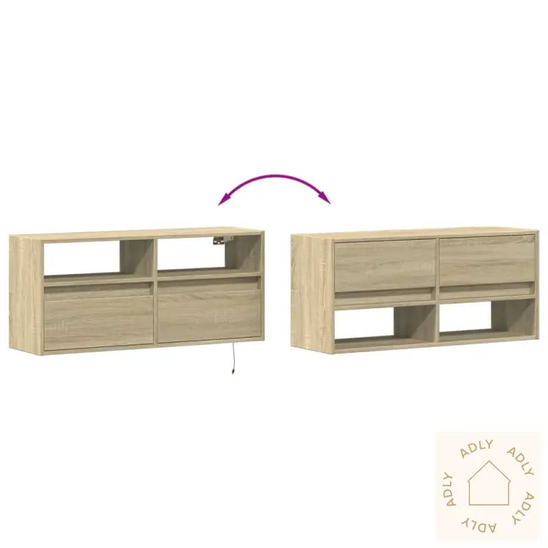 Vegghengt Tv-Benk Med Led Sonoma Eik 100X31X45 Cm