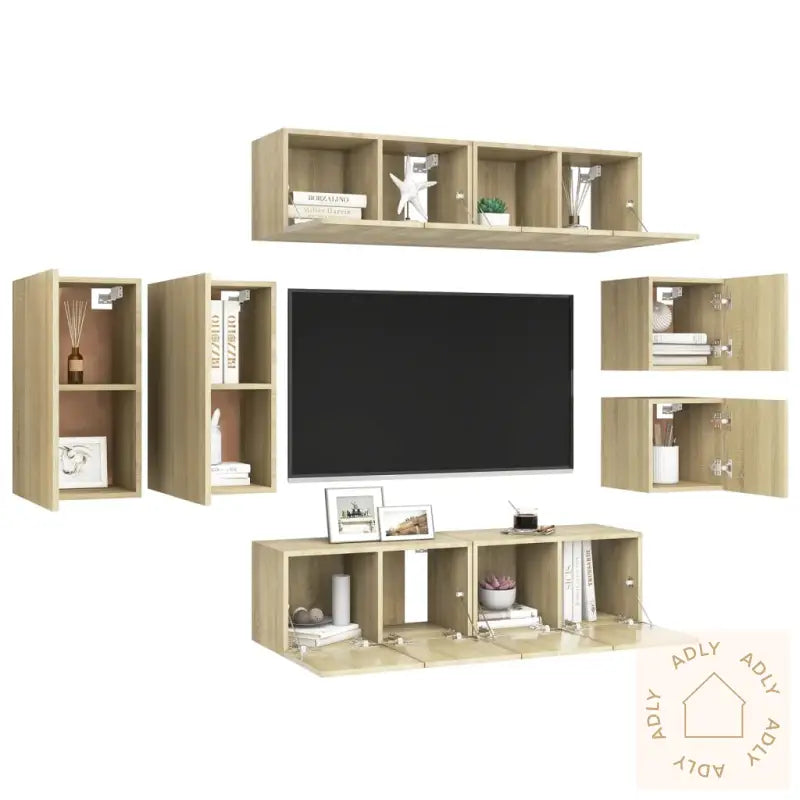 Tv-Benksett 8 Stk Sonoma Eik Konstruert Tre