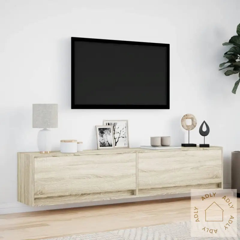 Vegghengt Tv-Benk Med Led Sonoma Eik 180X31X38 Cm
