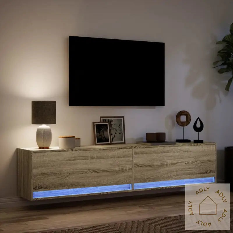 Vegghengt Tv-Benk Med Led Sonoma Eik 180X31X38 Cm