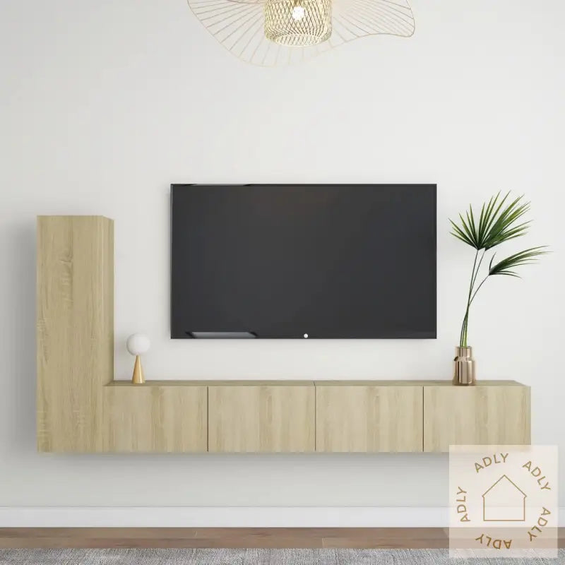 Tv-Benksett 3 Stk Sonoma Eik Konstruert Tre