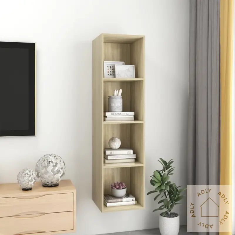 Vegghengt Tv-Benk Sonoma Eik 37X37X142,5 Cm Konstruert Tre