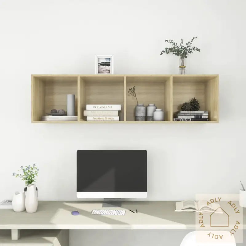 Vegghengt Tv-Benk Sonoma Eik 37X37X142,5 Cm Konstruert Tre