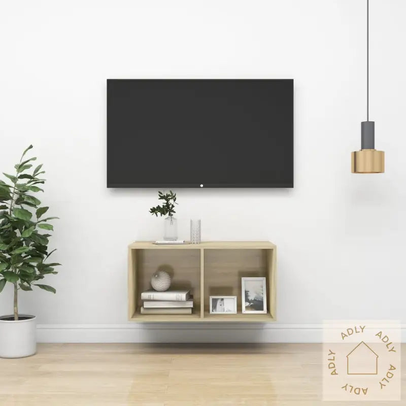 Vegghengt Tv-Benk Sonoma Eik 37X37X72 Cm Konstruert Tre