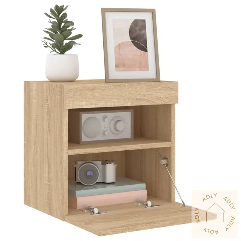 Vegghengt Tv-Benk Med Led Sonoma Eik 40X30X40 Cm