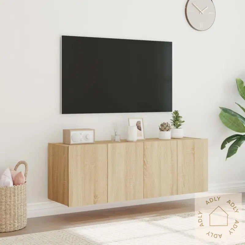 Vegghengte Tv-Benker Med Led 2 Stk Sonoma Eik 60X35X41 Cm