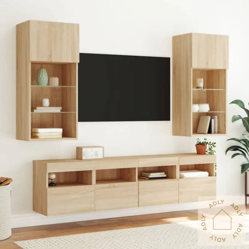 Vegghengt Tv-Benk Med Led Sonoma Eik 40X30X40 Cm