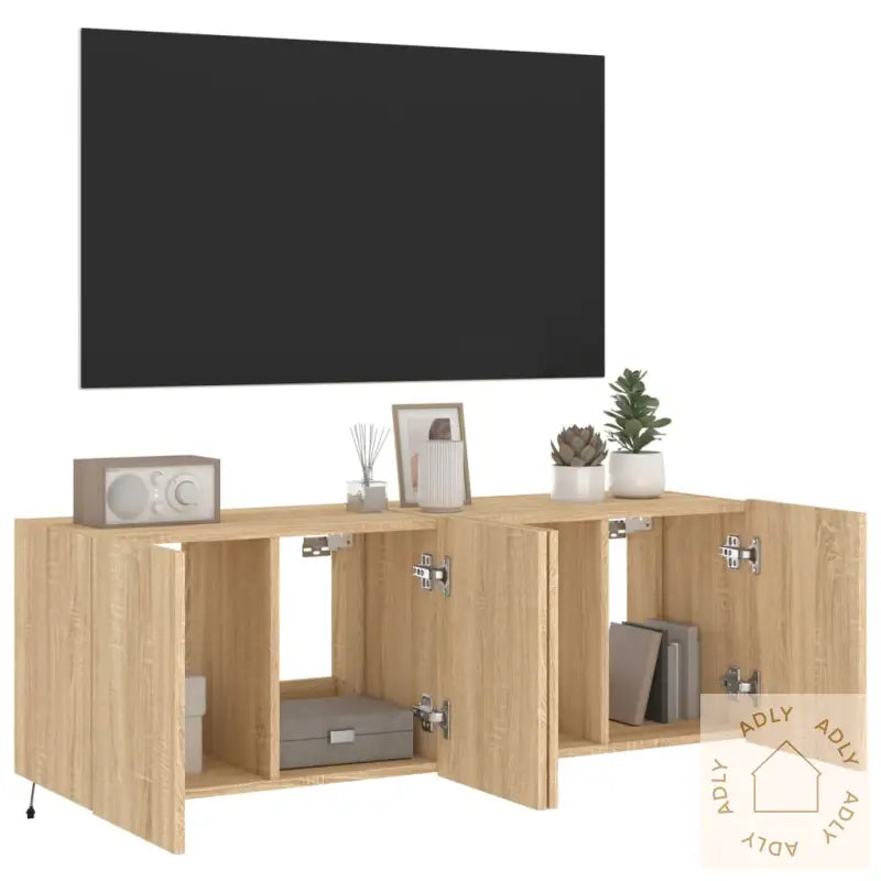Vegghengte Tv-Benker Med Led 2 Stk Sonoma Eik 60X35X41 Cm
