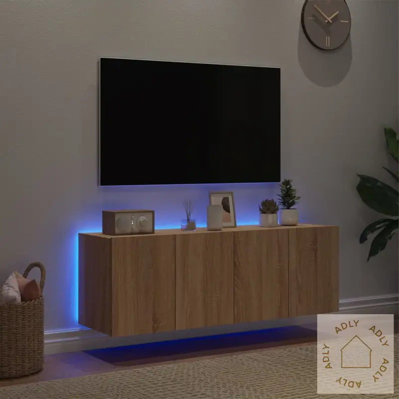 Vegghengte Tv-Benker Med Led 2 Stk Sonoma Eik 60X35X41 Cm